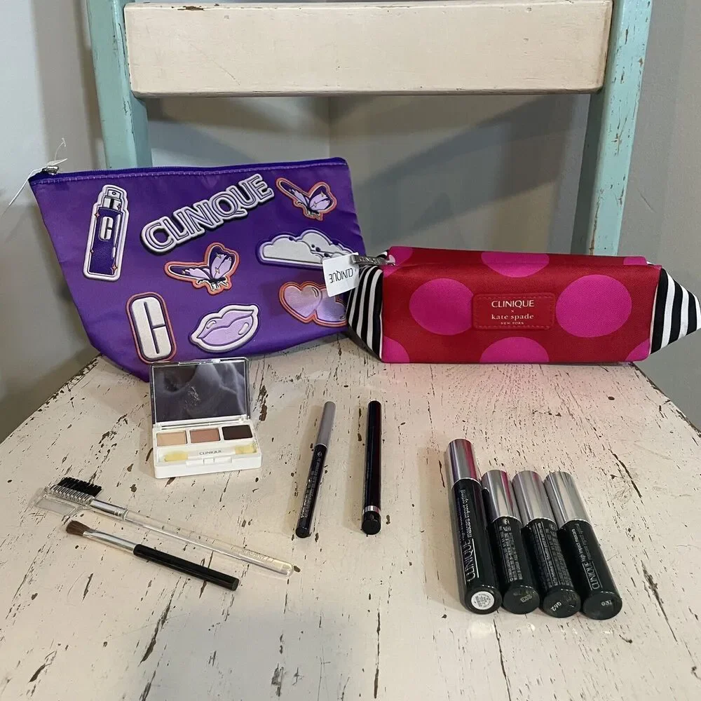 Clinique‎ Eye Makeup Lot Of 11 Bags Kate Spade Mascara Eye Liner Shadow Brushes